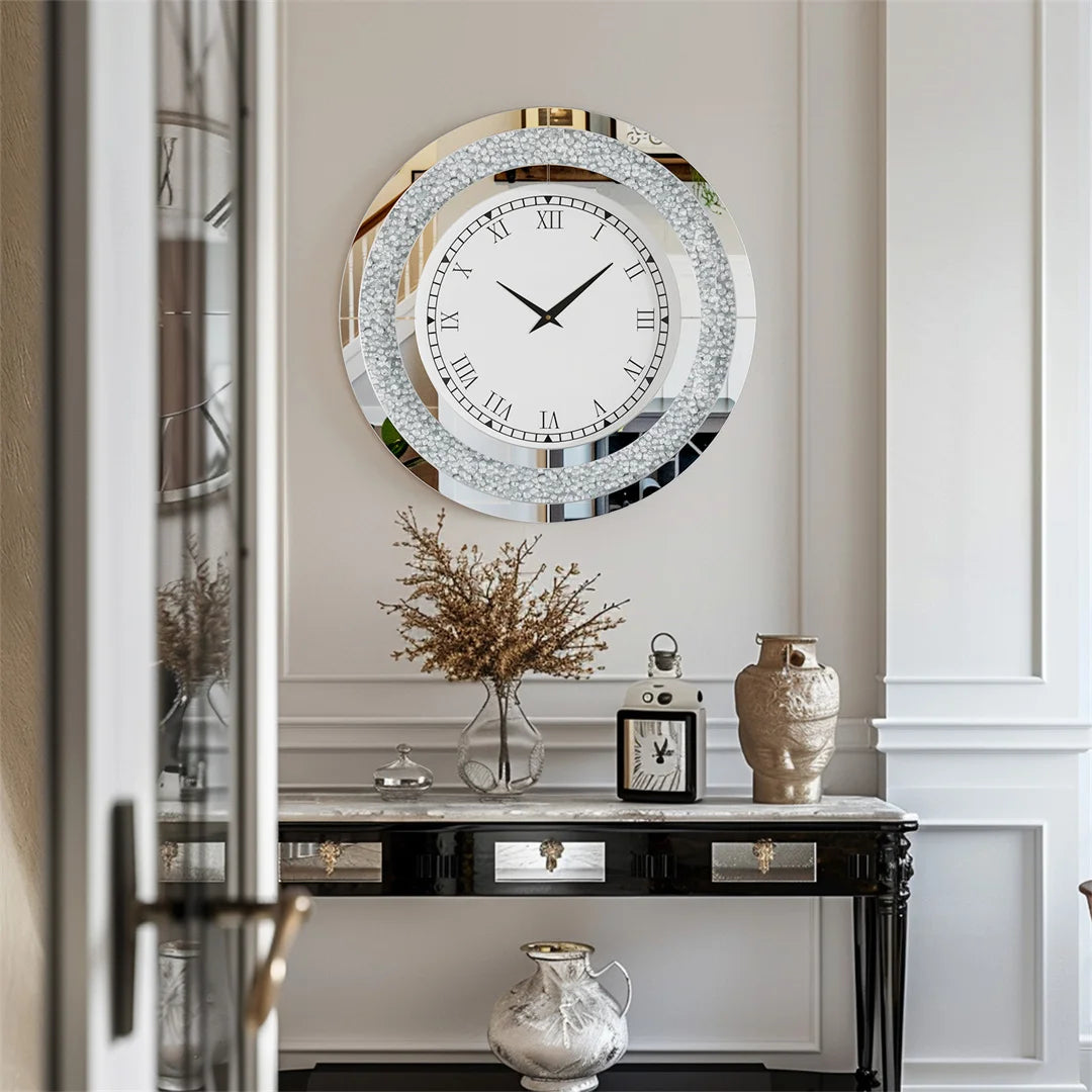 LUVODI 32inch Modern 3D Wall Clock Large Diamond Crystal Living Room Kitchen Bedroom Hall Clock with Roman Numerals