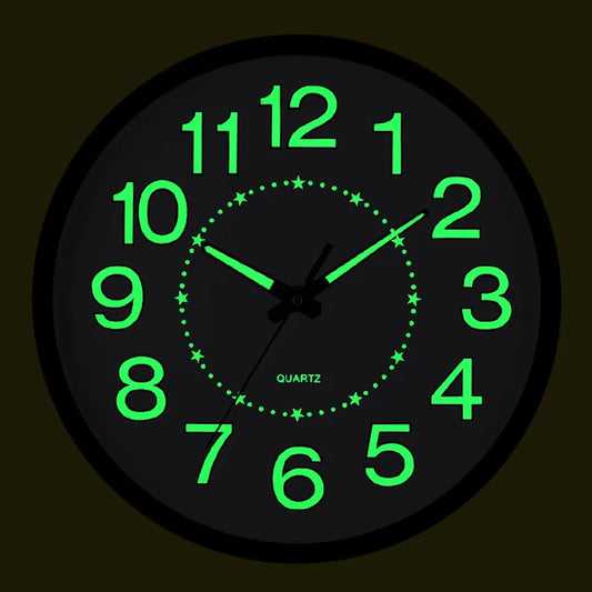 12inch Luminous Wall Clock Non-Ticking Silent Quartz Clock Energy-Absorbing Glow in The Dark Wall Time Clock for Bedroom Office