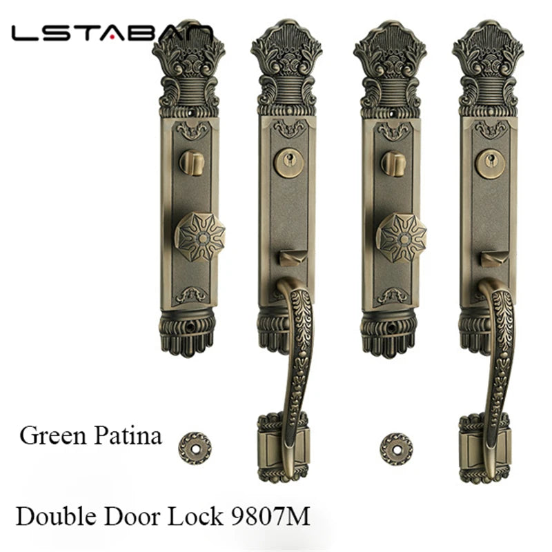 Luxury European Solid wood Villa Interior Door Lock Gate Outdoor Double Open Yellow Bronze Wooden Door Lock