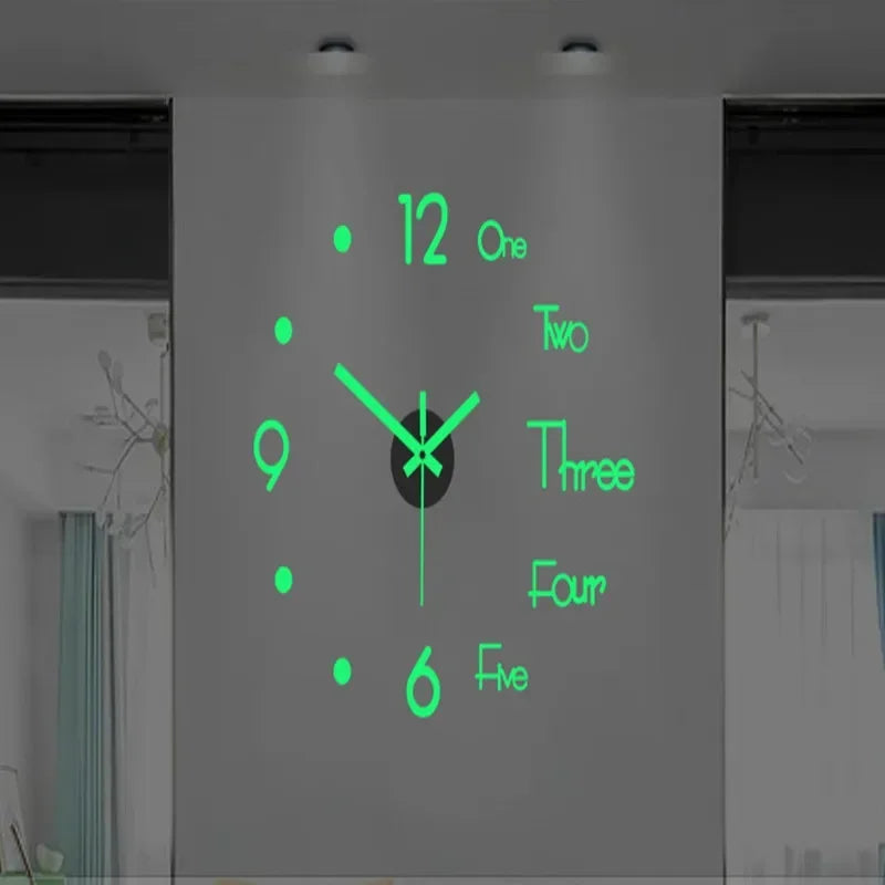 New 1pcs Creative luminous wall clock living room diy wall sticker clock mute clock  wall  home decoration