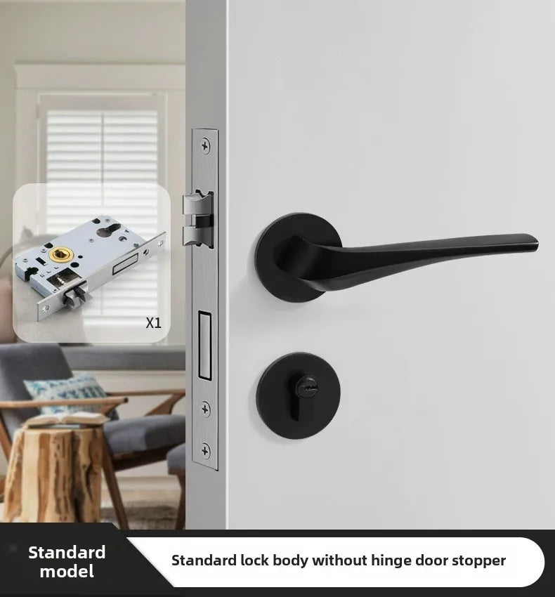 Black American Style Indoor Door Lock, Integrated Magnetic Silent Wooden Door Handle, Universal Home Bedroom Lock