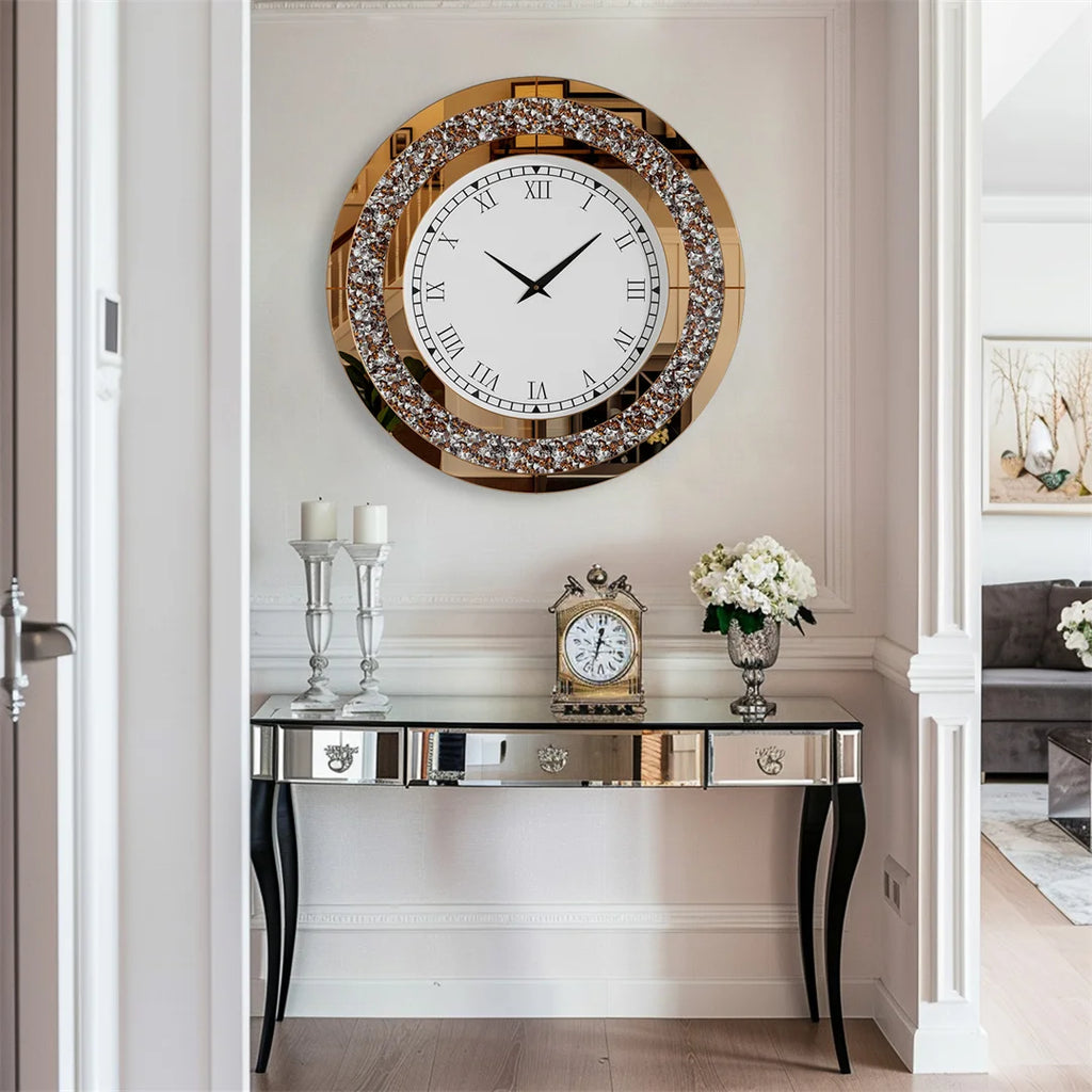 LUVODI 32inch Modern 3D Wall Clock Large Diamond Crystal Living Room Kitchen Bedroom Hall Clock with Roman Numerals