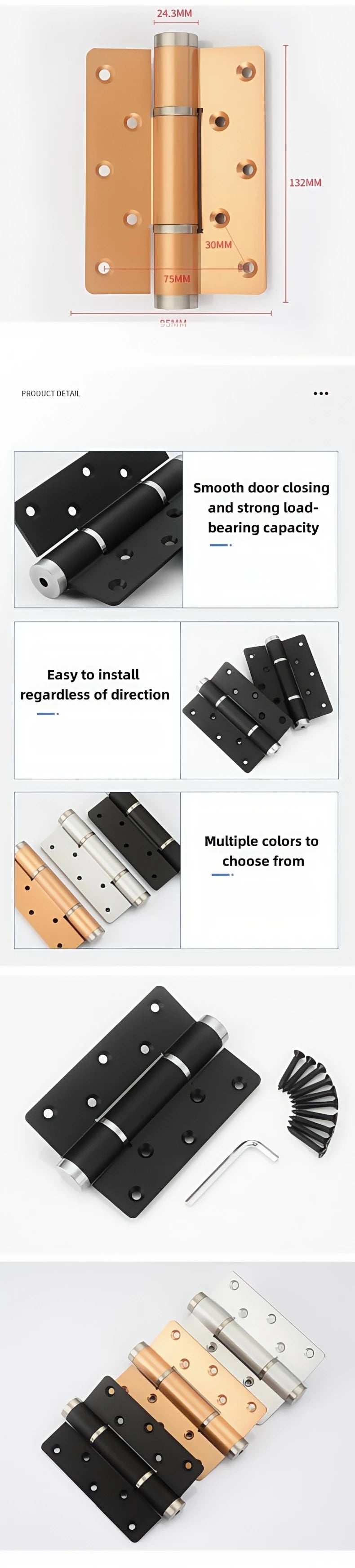 5-inch Hydraulic Damping Buffer Hinge Aluminum Alloy Flat Opening Hinge Automatic Door Closer Multifunctional Door Hardware
