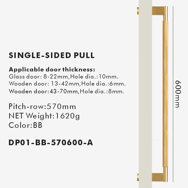 Nurlin Solid Brass Door Double Single Sided Cross Knurled Kitchen Refrigerator Appliance Closet Pull Bar Wood Gate Glass Door