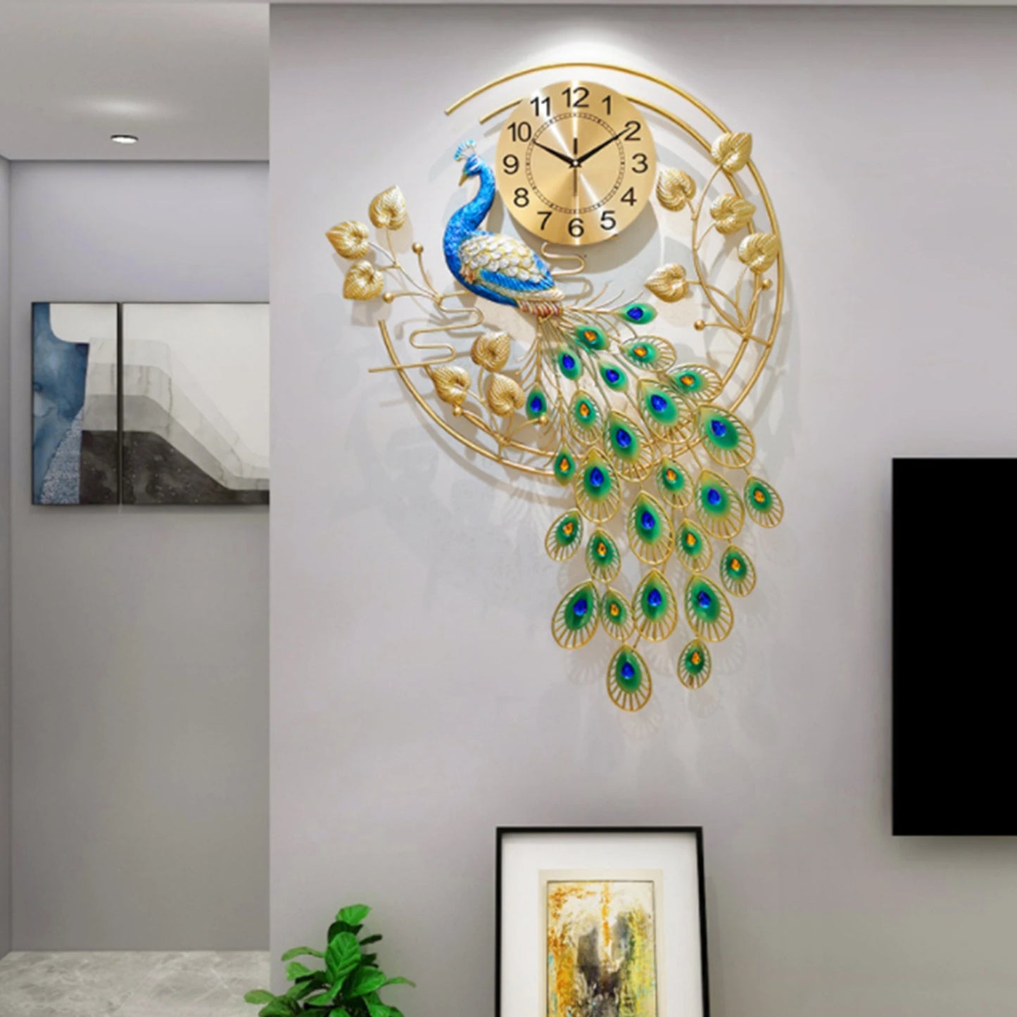 Creative Metal Wall Clock Modern Style Wall Watch Clock Peacock Shaped Wall Clock Silent Clock