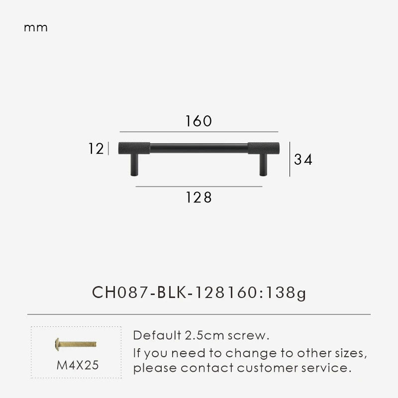 Nurlin Solid Brass Knurled Cabinet Knobs Wardrobe Handle T-bar Antique Bronze Gold Black Handle Available In Multiple Sizes