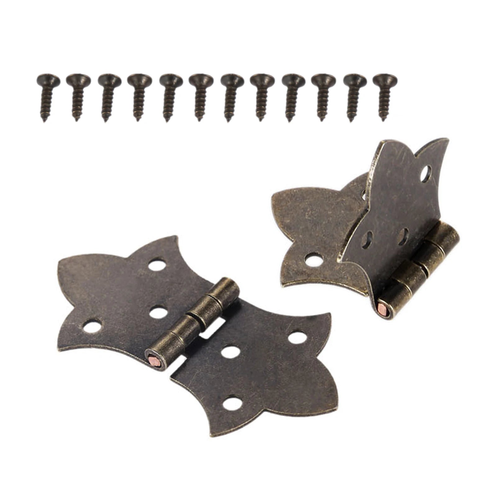 DRELD 2-piece flower cabinet hinge set with screws, antique finish, 57x31mm for woodworking projects.