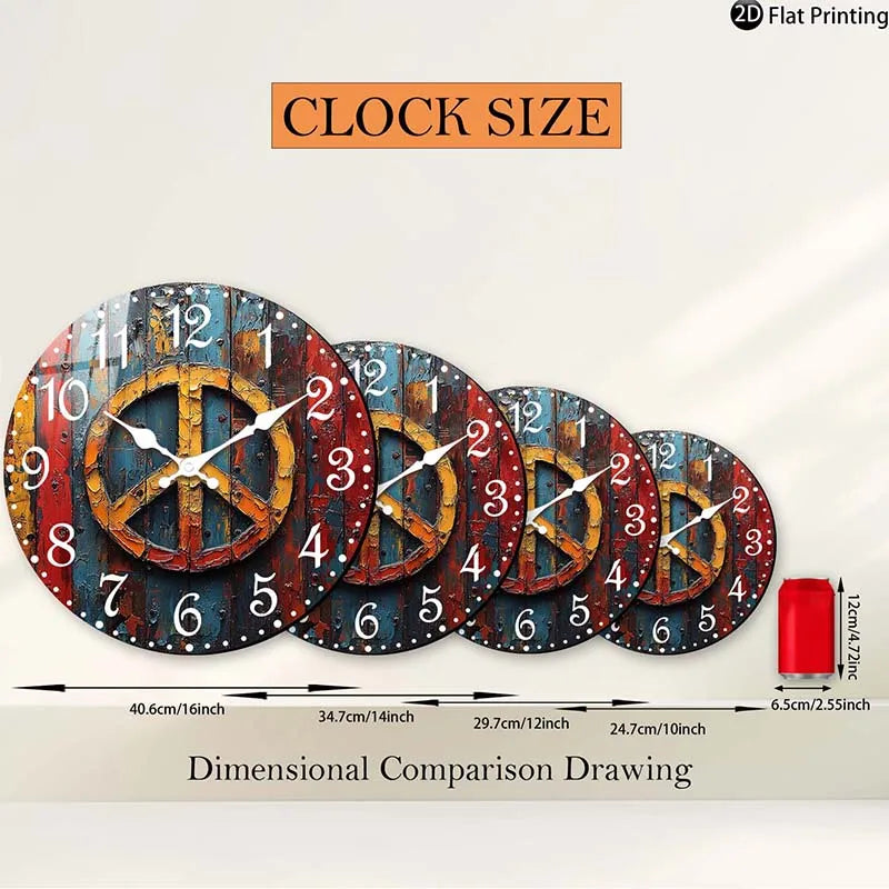 Wooden Silent Wall Clock Abstract peace symbol art Quartz Analog Clock Farmhouse,Office Idea Christmas Halloween