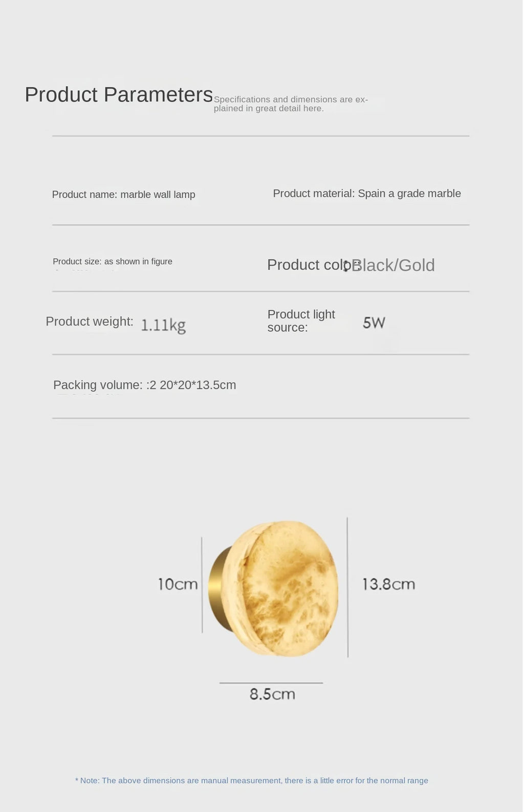 Minimalist Spanish Natural Marble Round Led Wall Lamp Nordic Simple Modern Living Room Background Wall Bedroom Bedside Lamps