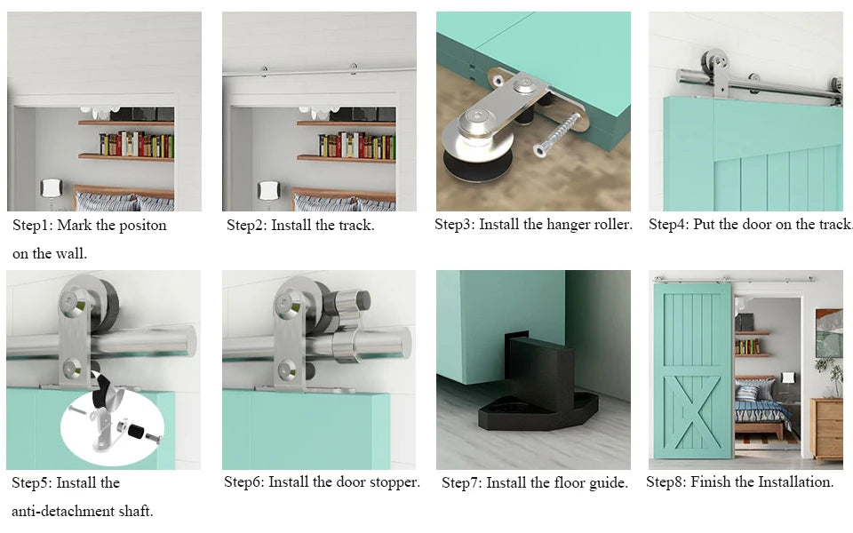CCJH  4-6.6FTSliding Door Track Kit,  Internal Stainless Steel Sliding Barn Wood Door Hardware System for Single Door
