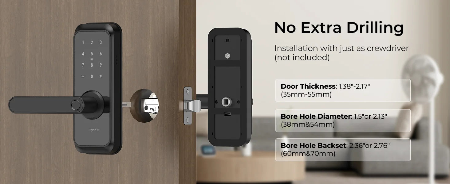 Arpha Smart Lock ‎T228 5-in-1 Entry Keyless Entry Door Lock Fingerprint Keyless Entry Door Lock Anti-Peep Keypad Code Waterproof