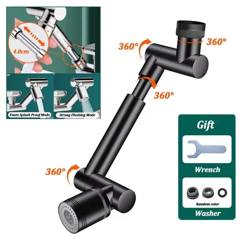 New Metal 1440 °Retractable Universal Robotic Arm Swivel Extension Faucet Aerator Kitchen Sink Faucet Extender 2 Water Flow Mode