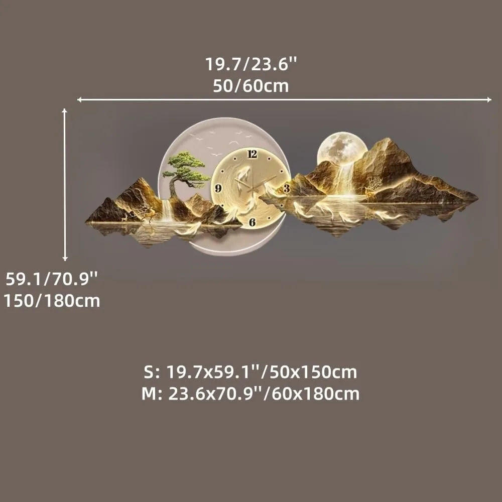 Modern 3D LED Wall Clock, Mountain View Decoration, Elegant Wall Art Clock for Home Decoration Living Room, Bedroom, Office(Smal