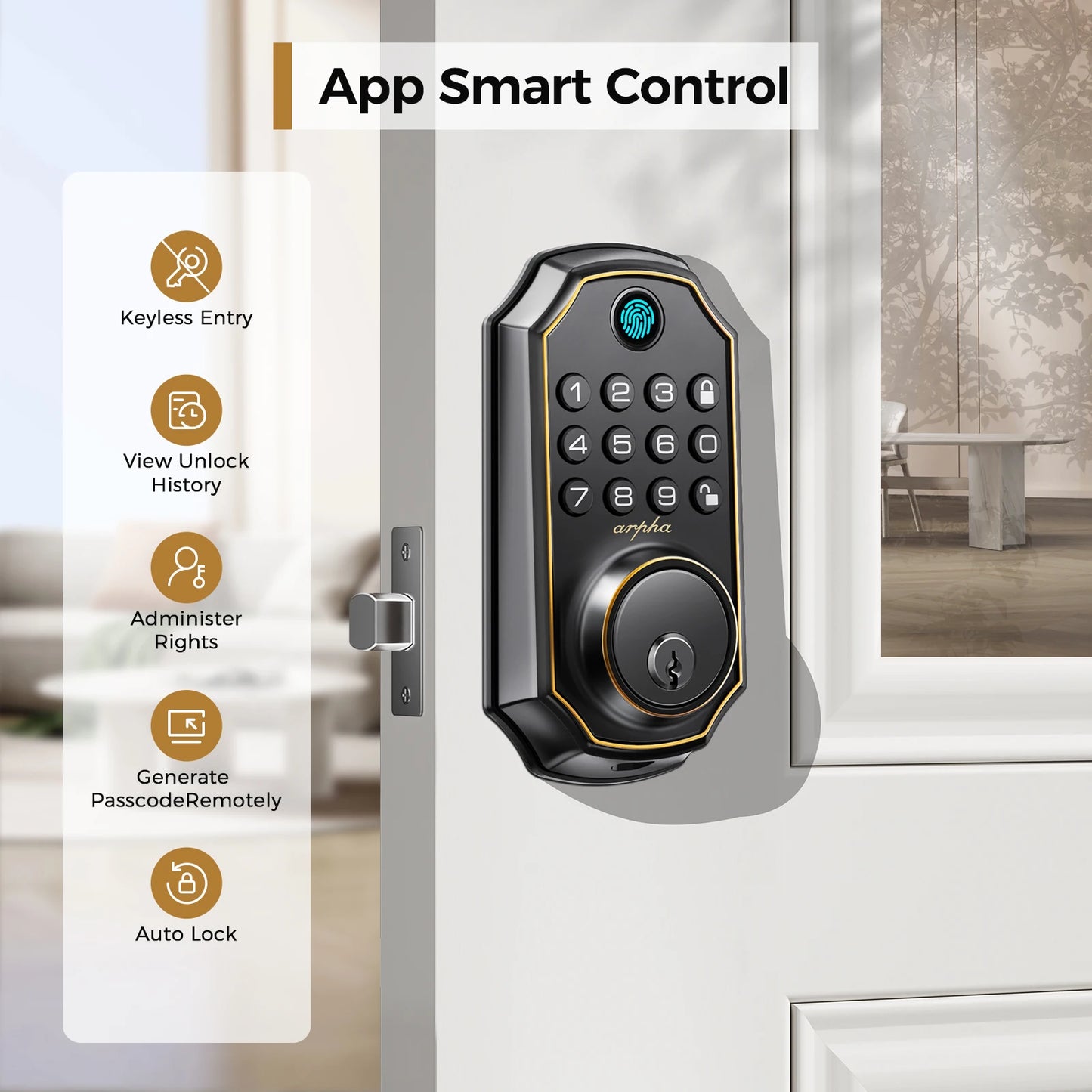 Arpha D280 Keyless Entry Door Lock 5-in-1 Smart Fingerprint Deadbolt with Keypad Electronic Deadbolt Auto-Lock One Touch Lock