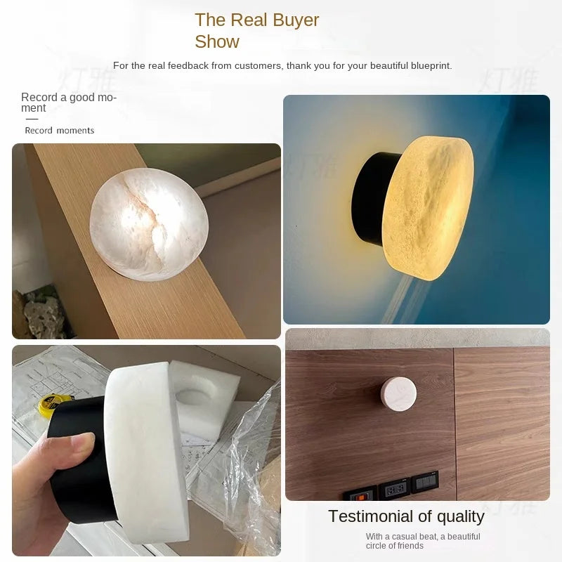 Minimalist Spanish Natural Marble Round Led Wall Lamp Nordic Simple Modern Living Room Background Wall Bedroom Bedside Lamps