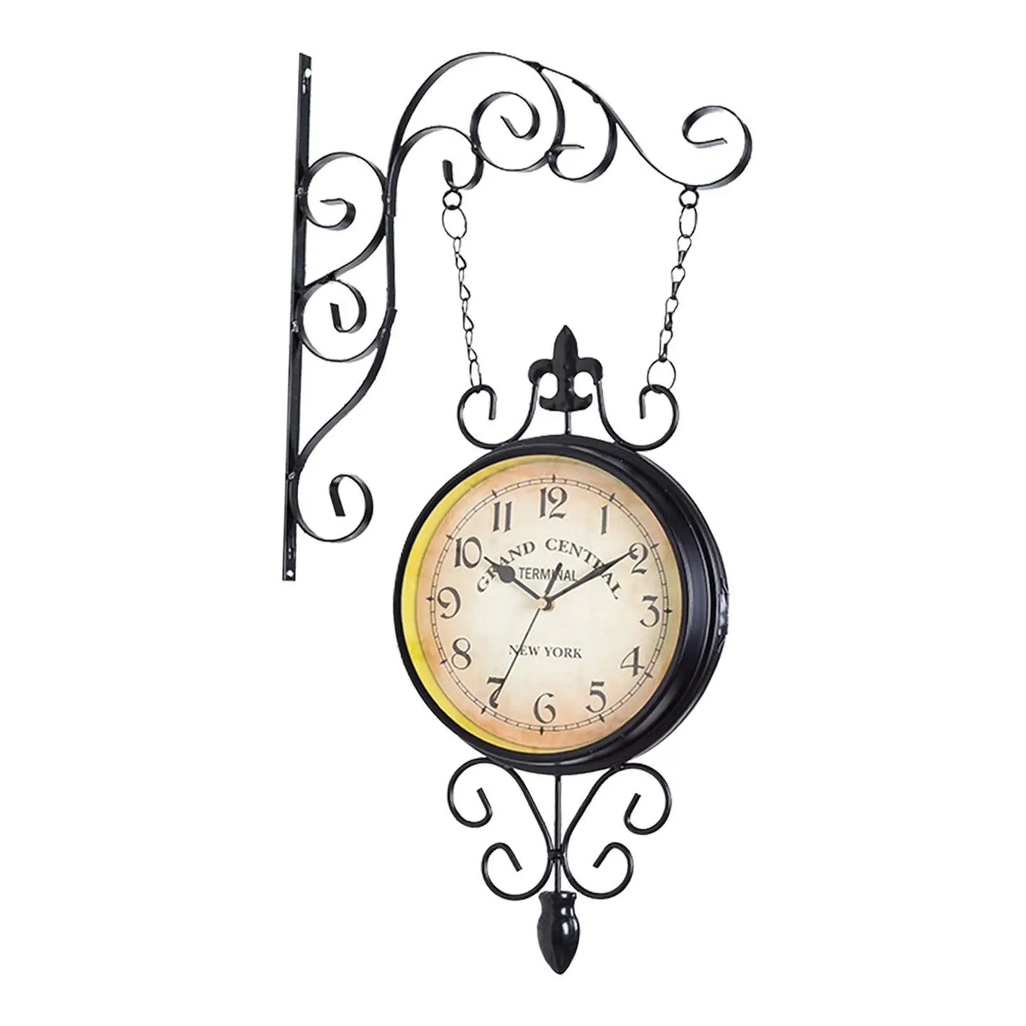 Double Sided Station Clock Round Silent Wall Clock for Kitchen Outdoor Patio
