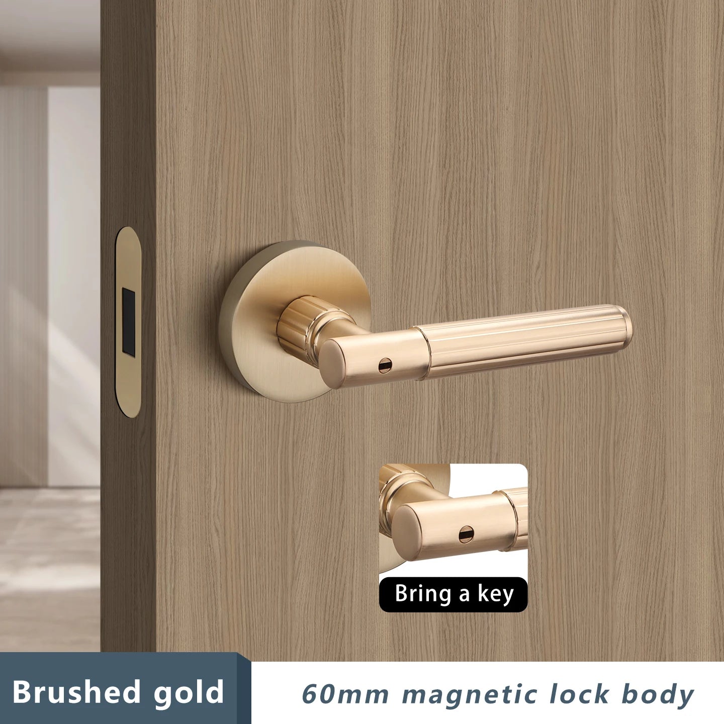 Bedroom Black Door Lock Magnetic Mute Lock Indoor Wooden Door Lock Bathroom Household Simple Door Handle Locks Handles Interior