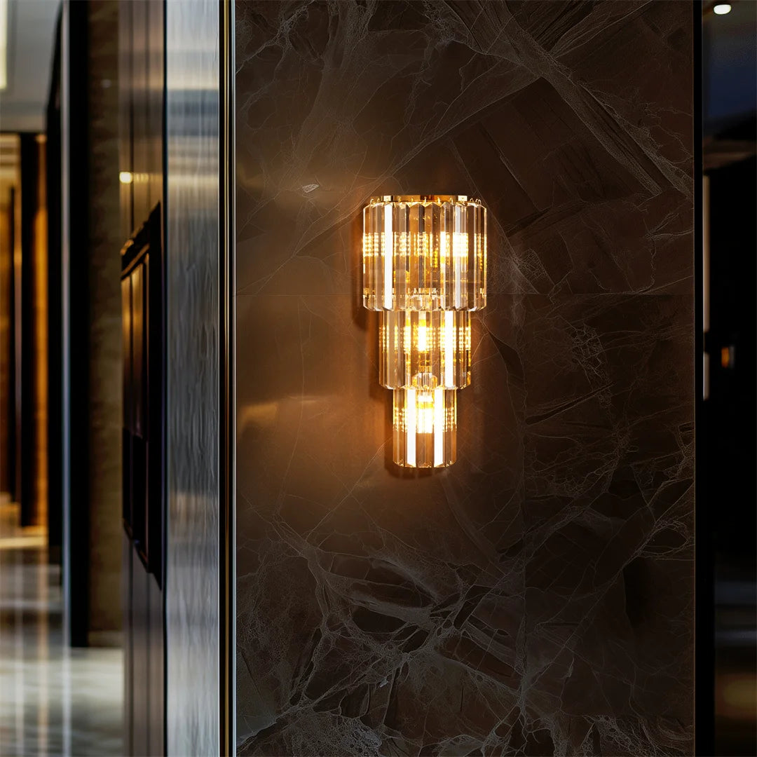 LUVODI Modern Crystal Wall Lamp 3-Layer Wall Crystal Sconce Light E14 Led Corn Lights