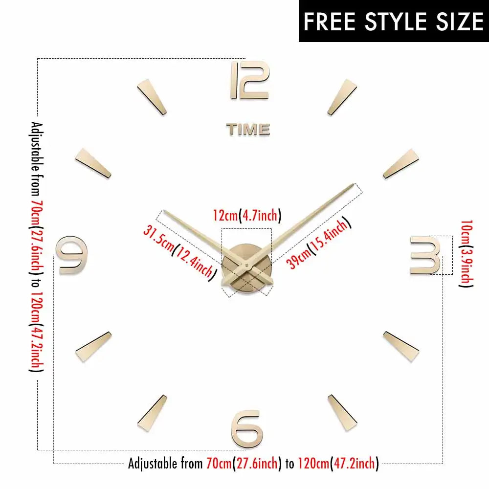 MCDFL 3D Large Wall Clock Self Adhesive Acrylic Mirror Stickers Giant Watches Timepiece Decoration Living Room for Home Interior