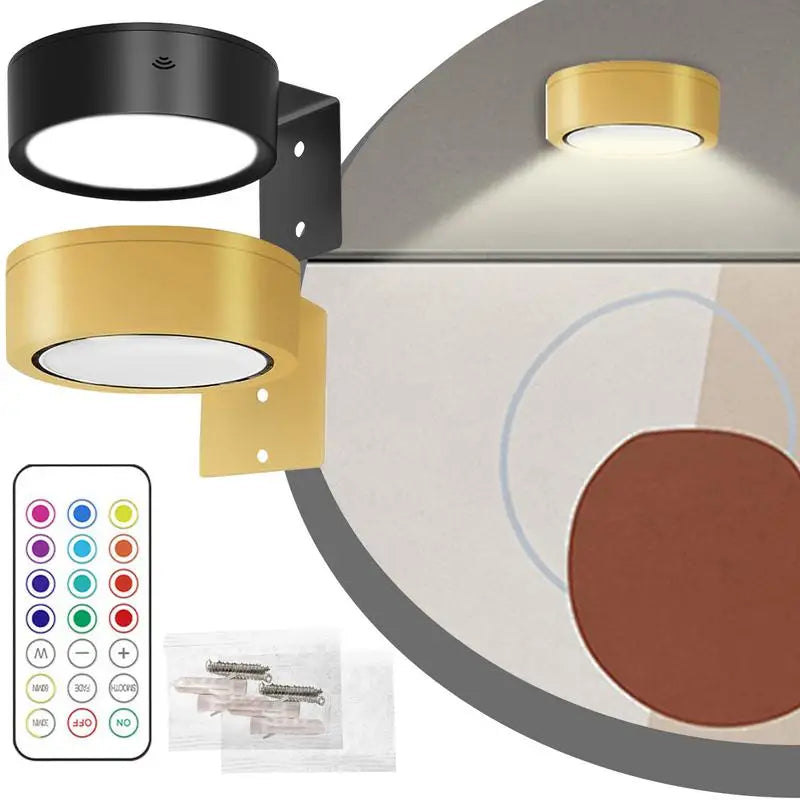 LED Magnetic Wall Sconce Lights with Remote Control, featuring 13-Color RGB and dimmable settings, wall-mounted in black and gold.