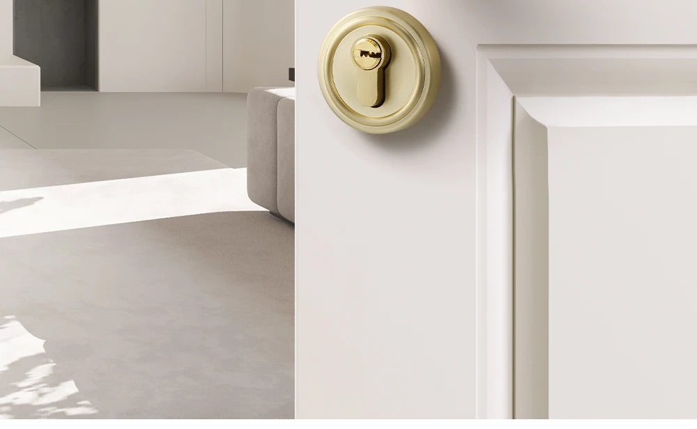French door lock for indoor and household use, copper brushed matte wood door, split handle, bedroom silent lock