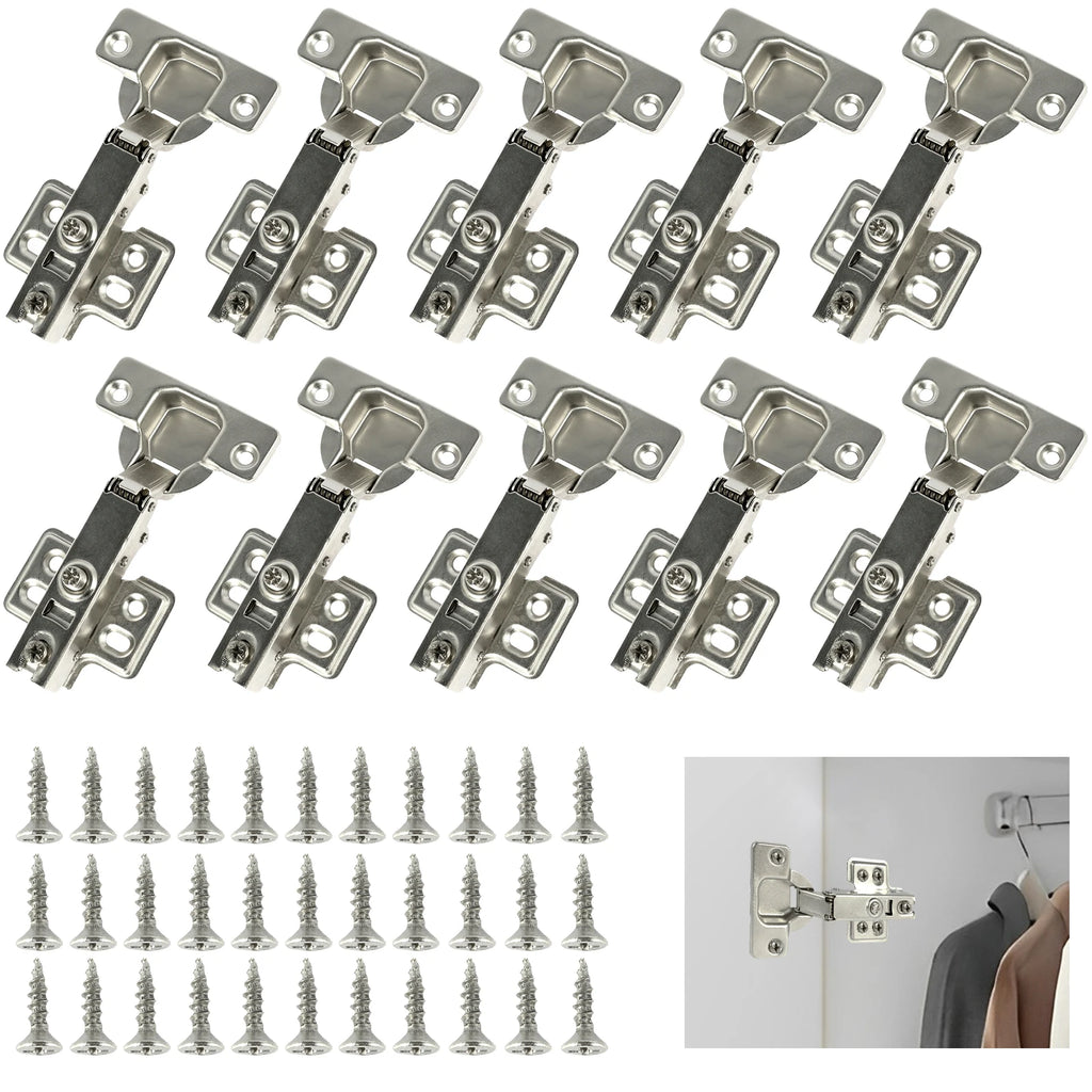 10-40 pcs cold rolled steel hydraulic cabinet door hinges with screws, featuring soft quiet closing for cupboard furniture.