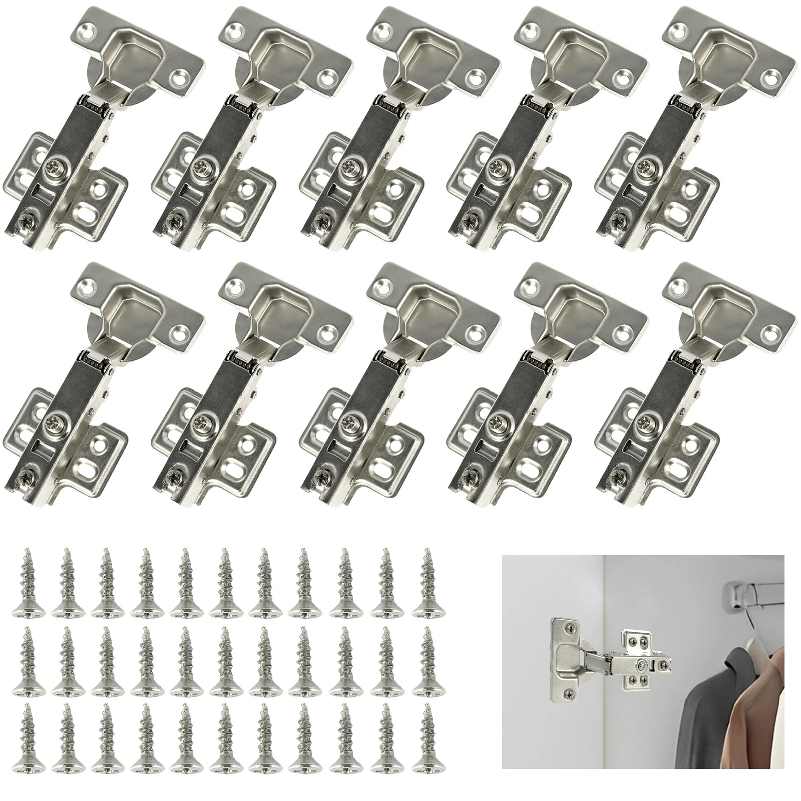 10-40 pcs cold rolled steel hydraulic cabinet door hinges with screws, featuring soft quiet closing for cupboard furniture.