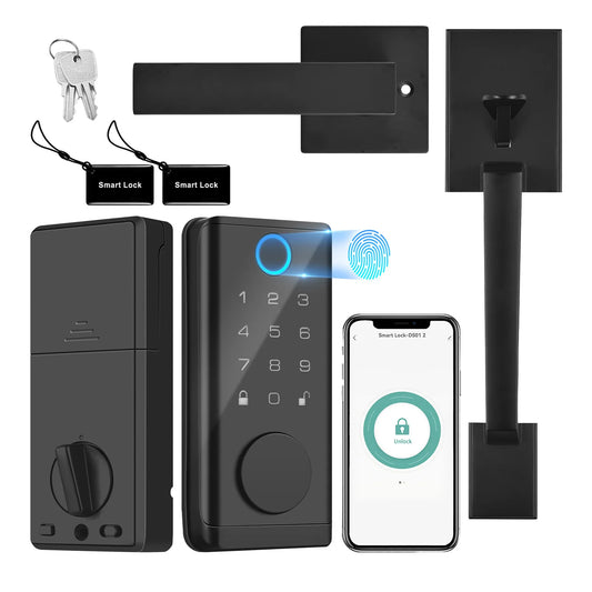Smart Fingerprint Door Lock for Front Door Electronic Keyless Entry Door Lock Deadbolt with Handle Set Keypad Door Lock