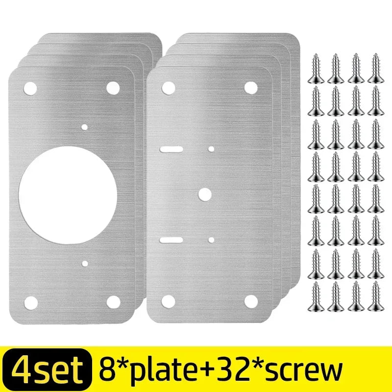 Cabinet Hinge Repair Plate Kit Stainless Steel Furniture Drawer Door Hinge Mounting Plate with Screw Flat Fixing Brackets Tools