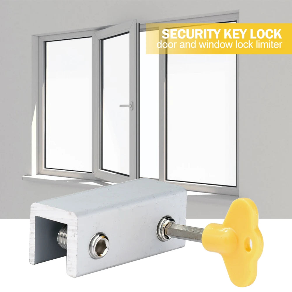 Secure Aluminum Window Lock with Yellow Key for Enhanced Home Safety