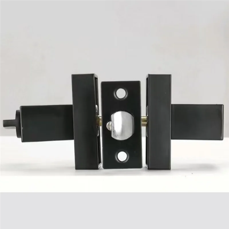 Premium matte black door lever with a rectangular design and central silver latch mechanism against a plain background.