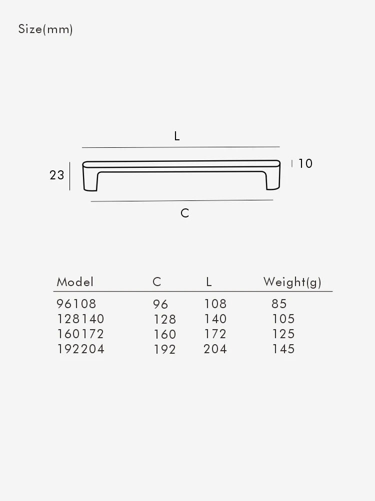 Technical drawing of Nurlin solid brass cabinet handle with dimensions and model specifications in gold finish.