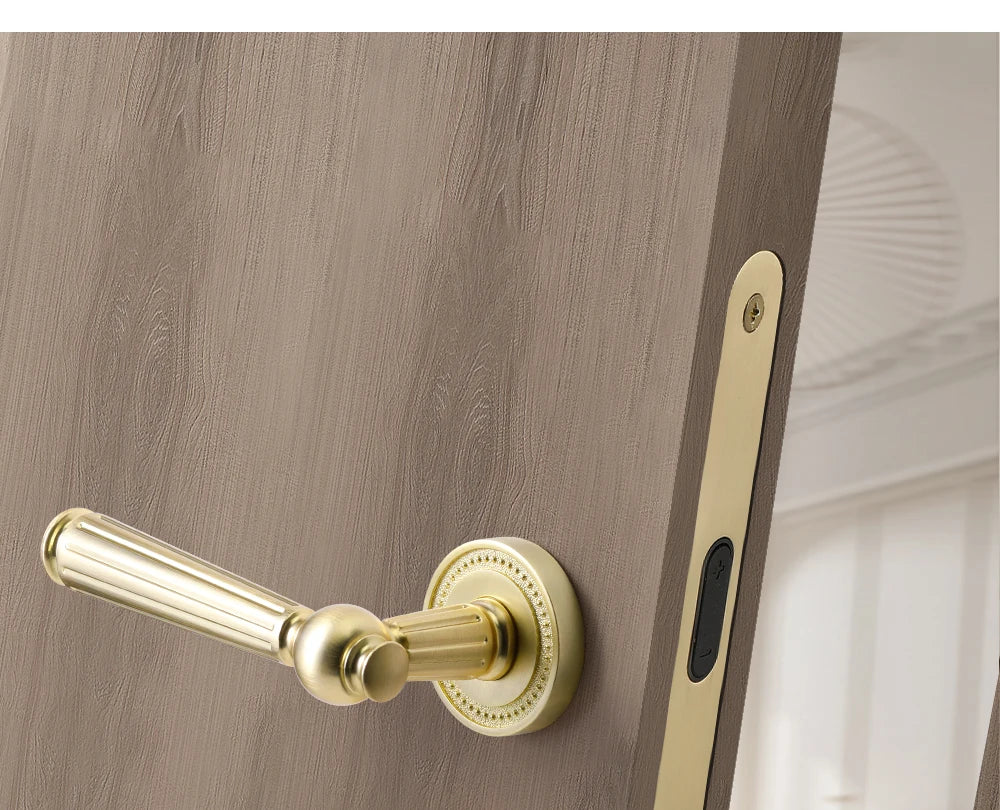 French door lock for indoor and household use, copper brushed matte wood door, split handle, bedroom silent lock