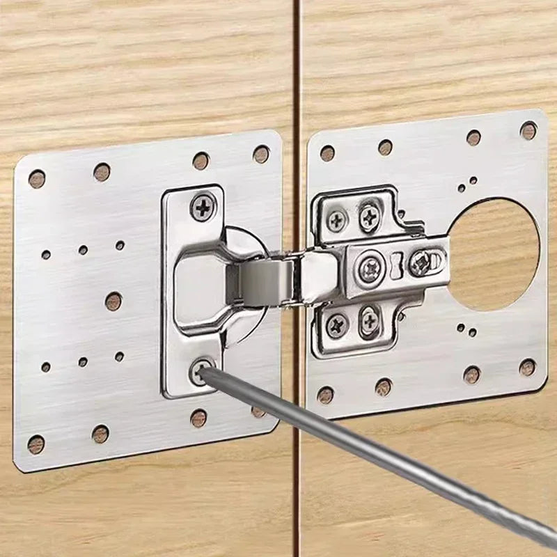 Cabinet Hinge Repair Plate Kit Stainless Steel Furniture Drawer Door Hinge Mounting Plate with Screw Flat Fixing Brackets Tools