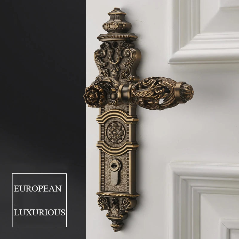 European Retro Brass Indoor Door Locks Bedroom Mute Security Door Handle Lock Home Villa Lock Furniture Hardware Accessories