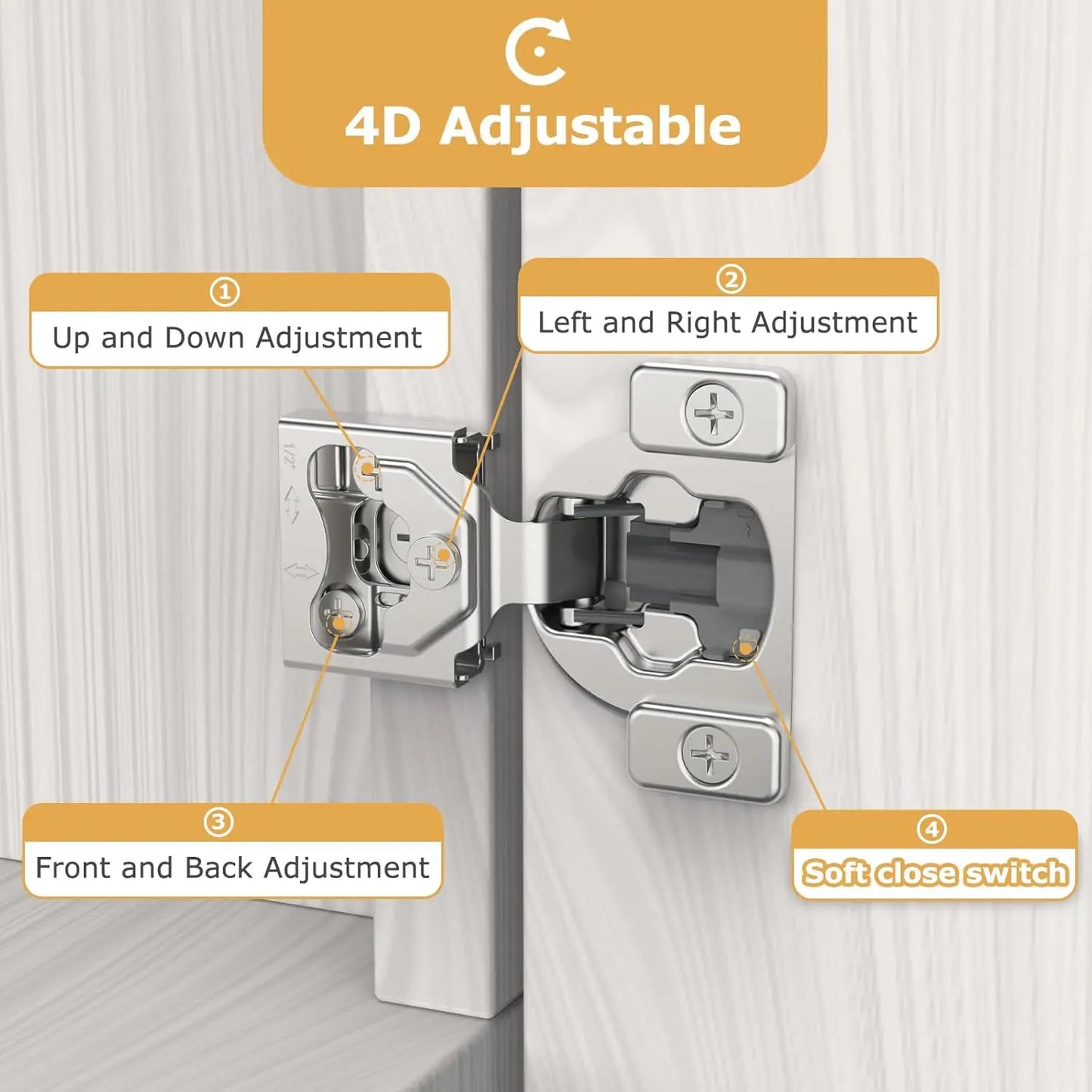 Viladepot 1/2" Cabinet Hinges Small Overlay Concealed Face Frame Hinges 105° Open Angle 4D Adjustable Soft Close Self Closing