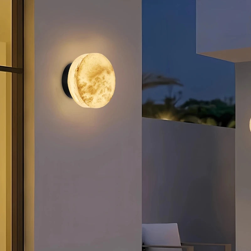 Minimalist Spanish Natural Marble Round Led Wall Lamp Nordic Simple Modern Living Room Background Wall Bedroom Bedside Lamps
