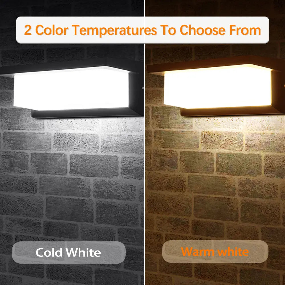 LED wall lamp with two color temperatures, cold white and warm white, mounted on a brick wall for indoor decoration.