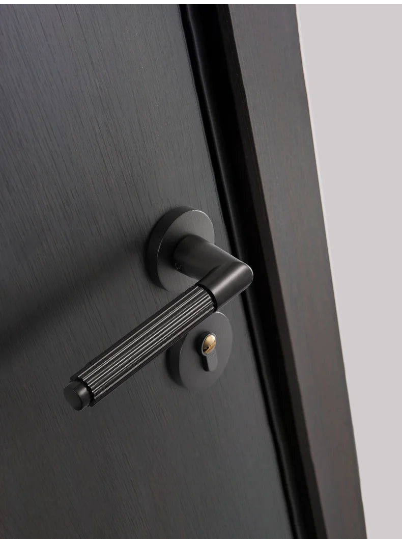 Bedroom door lock, room door handle lock, wooden door, household split lock Black gray brushed wire