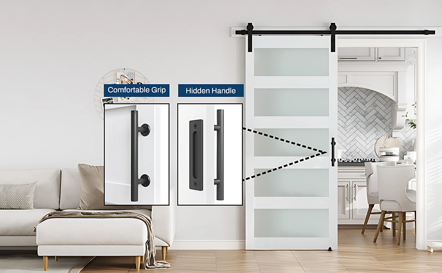 36"x84" Sliding Glass Barn Door and 6.6FT Hardware Kit Included, White Frosted Glass Barndoor with PVC Coated Surface