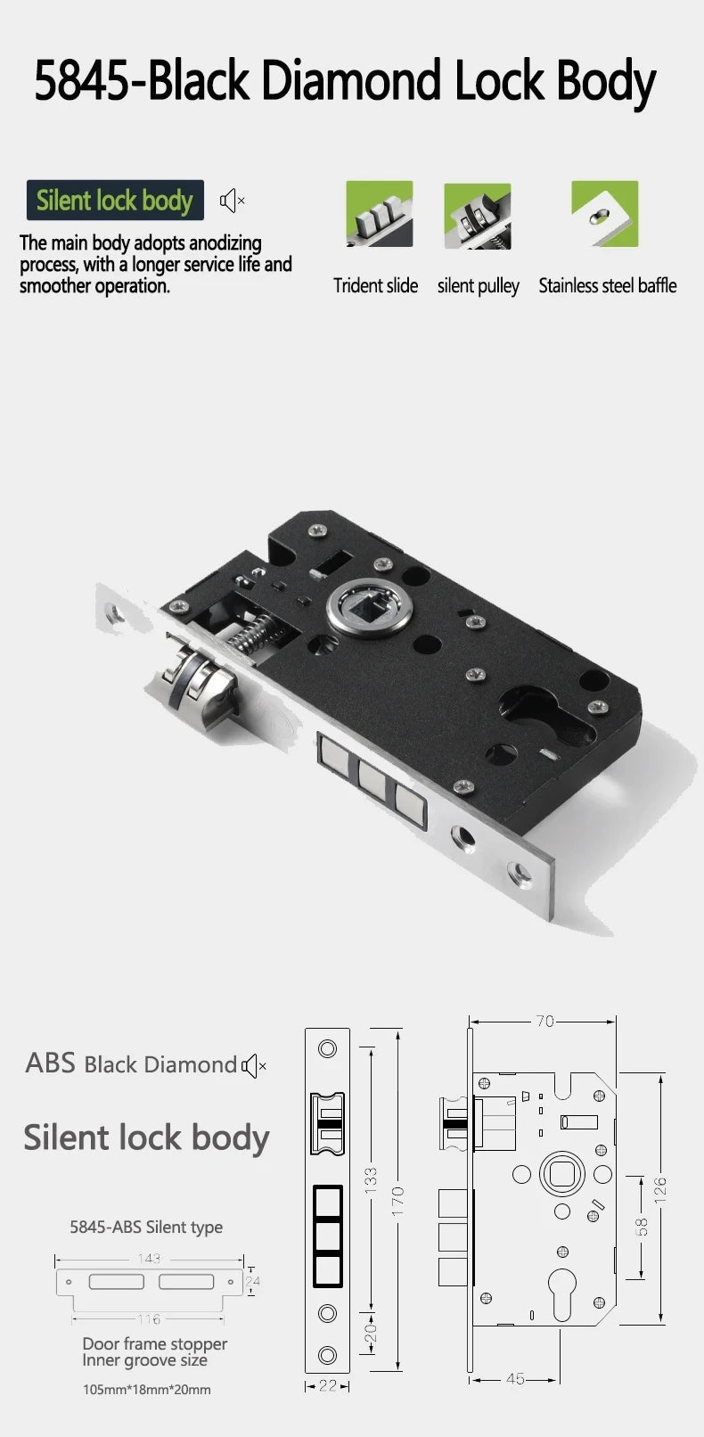 Golden luxury indoor bedroom door lock with silent wooden door lock mechanism, featuring a split matte brushed gold finish.