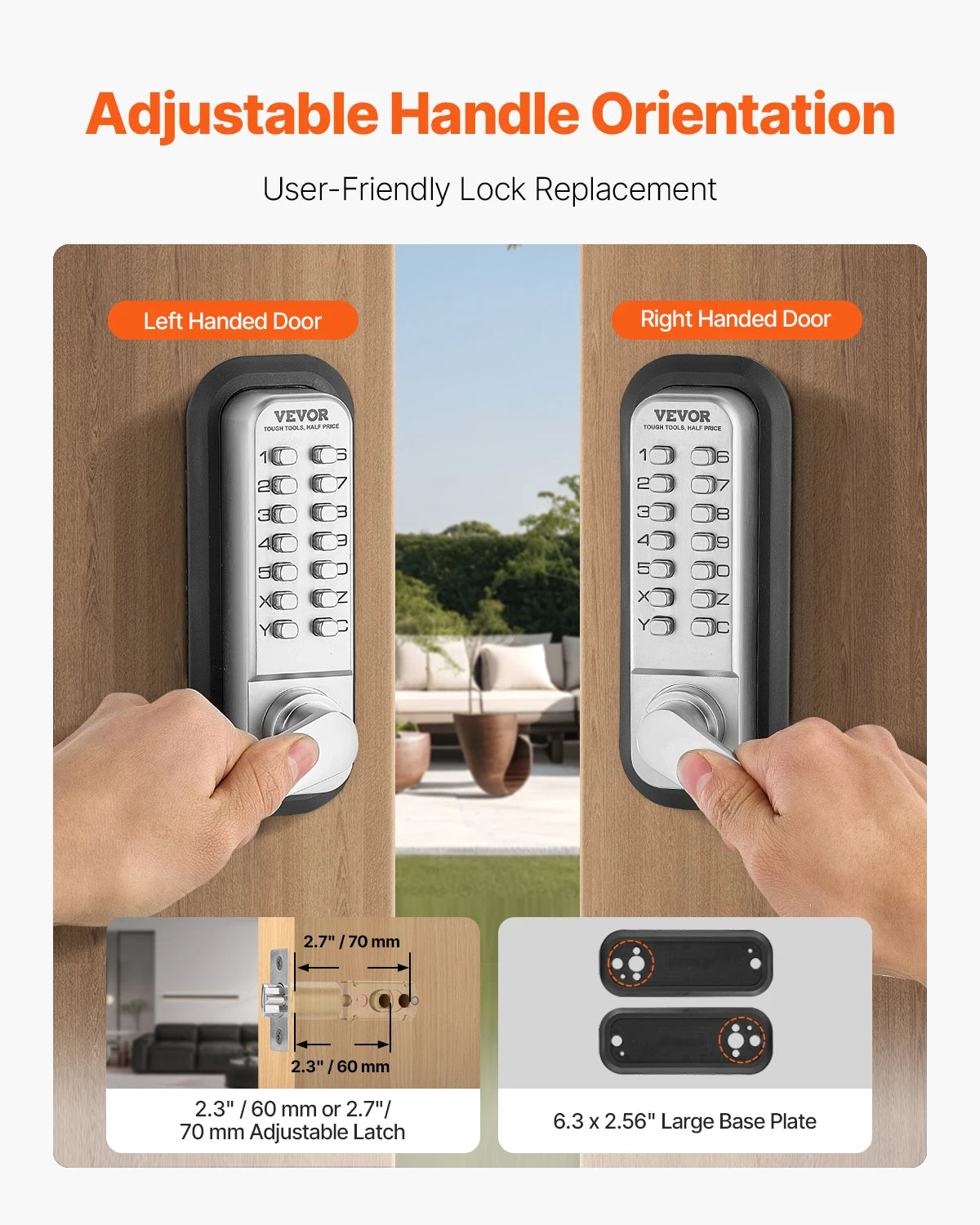 SucceBuy Mechanical Keyless Entry Door Lock 14 Key Mechanical Door Lock Mechanical Keypad Door Lock Handle Stainless Steel Lock