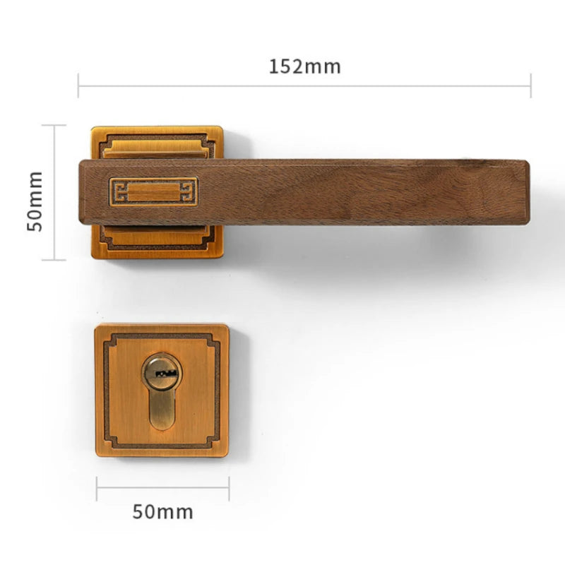 Chinese Style Indoor Household Bedroom Door Lock Magnetic/silent Split Walnut Wood Door Handle Lock