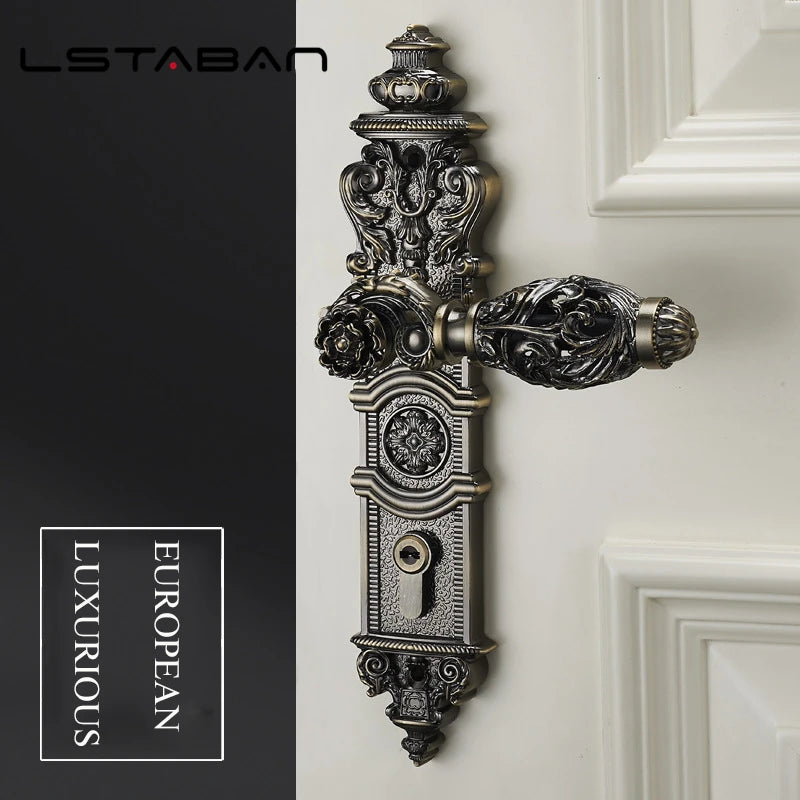 European Retro Brass Indoor Door Locks Bedroom Mute Security Door Handle Lock Home Villa Lock Furniture Hardware Accessories