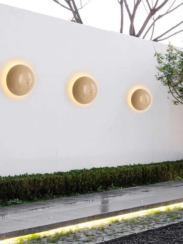 Wabi Sabi Guesthouse Courtyard Villa Outdoor Waterproof Yellow Cave Stone Wall Lights Dining Room Balcony Travertine Wall Lamps