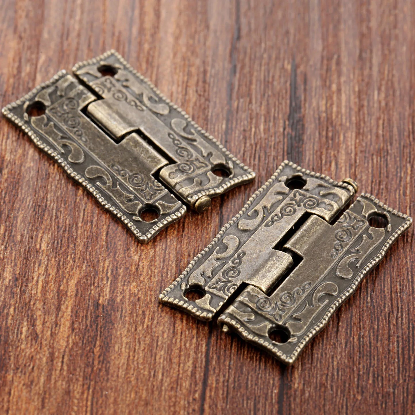 10pcs 35*23mm Decorative Mini Hinge For Jewelry Wooden Box Antique Bronze Hinges Cabinet Door Drawer Furniture Hardware + Screws