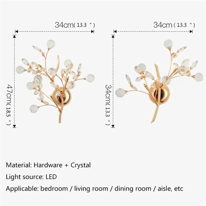 ELARA European Style Indoor Wall Lamp Gold Crystal Luxury Fixtures LED Modern Light Sconces for Home Decoration