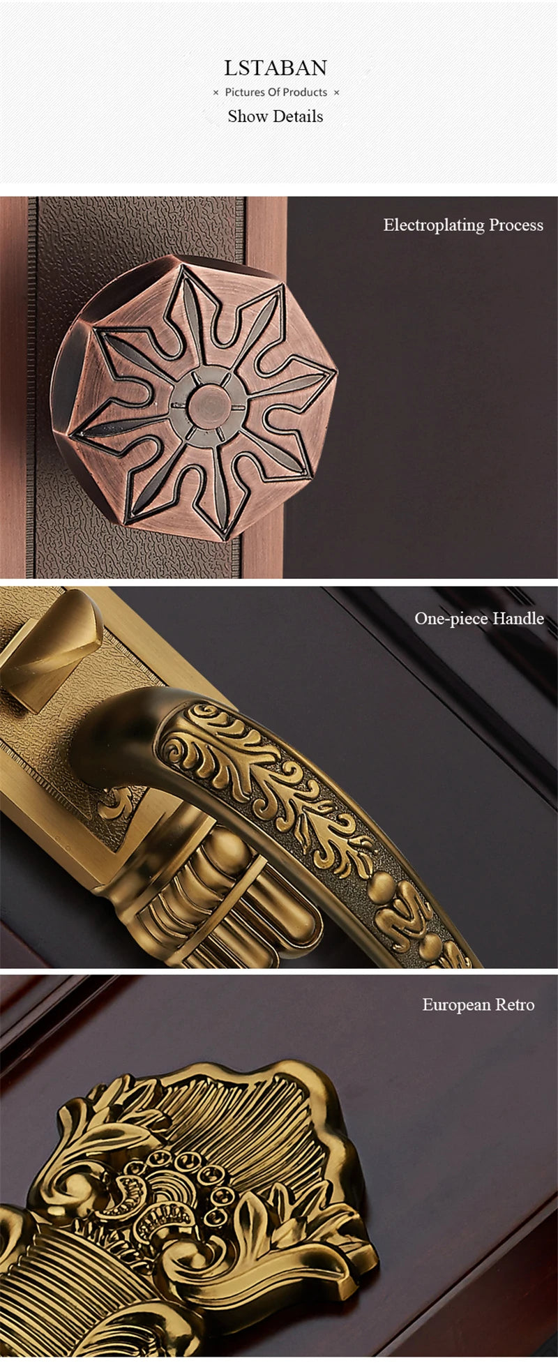 Luxury European Solid wood Villa Interior Door Lock Gate Outdoor Double Open Yellow Bronze Wooden Door Lock