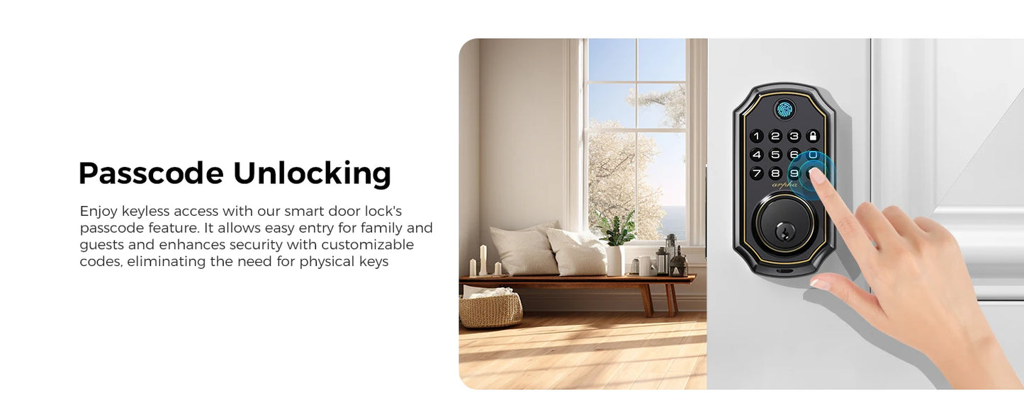 Arpha D280 Keyless Entry Door Lock 5-in-1 Smart Fingerprint Deadbolt with Keypad Electronic Deadbolt Auto-Lock One Touch Lock