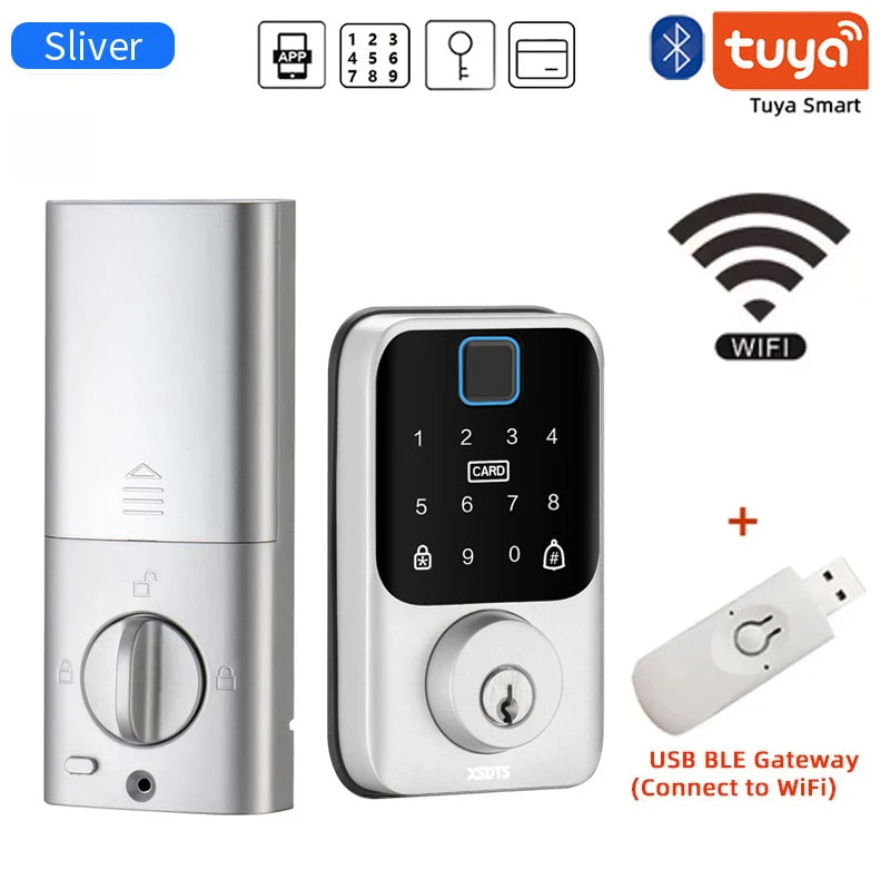 XSDTS Entry Smart Door Lock IC Card Key/Password/Fingerprint Tuya Smartlife APP Unlock Front Door Smart Lock Deadbolt